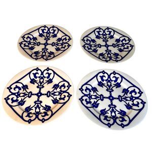 Portfolio OtO Blue And White Scroll Pattern 8 Inch Plates - Lot of 4